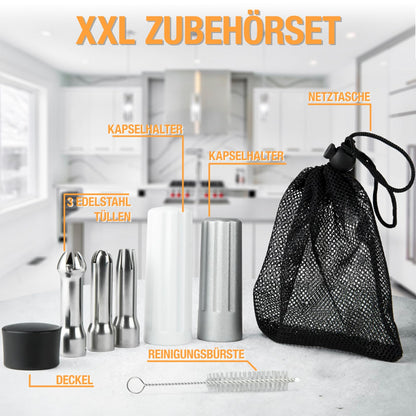 Thiru Sahnespender 500 ml mit 3 Edelstahltüllen, Schneeweiss