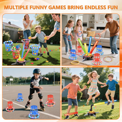 TERRAMUS 3-in-1 Ringwurfspiel mit Sandsäckchen, Musik und Licht