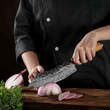 Wakoli Olive HS Damastmesser – 20cm Olivenholz Hammerschlag