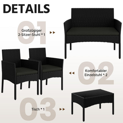 Yaheetech Gartenmöbel-Set Polyrattan 4-teilig mit Sofa & Tisch