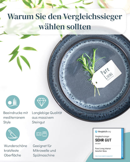Pure Living Ibiza Steingut Geschirrset 12 Pers. 48tlg. - Rauchblau