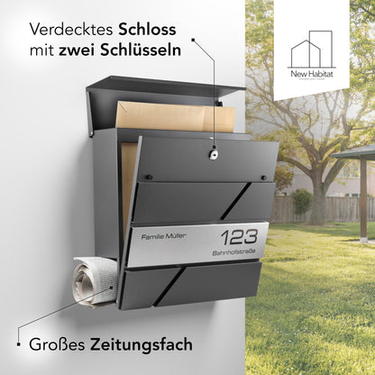 NewHabitat Wandbriefkasten Anthrazit Zeitungsfach – personalisiert