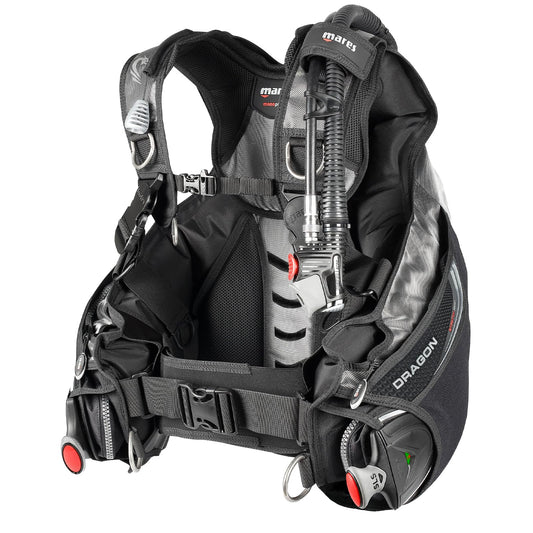 Mares Dragon SLS Tauchjacket, mehrfarbig, als Weste mit integrierten Bleitaschen. Es dient zur Tarierungskontrolle beim Tauchen.