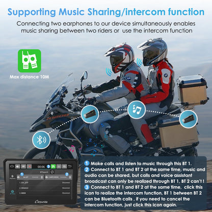 Carpuride W702 Pro Motorrad CarPlay Bildschirm - 7" Intercom Dual BT