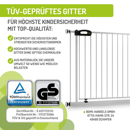 BOMI Merle Kindertreppengitter XXL Weiss - bohrfrei 103-111cm