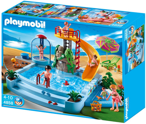 PLAYMOBIL 4858 Freibad mit Rutsche Spielset – Wasserspielzeug
