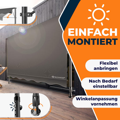 KESSER Klemmmarkise mit Handkurbel, Balkonmarkise ohne Bohren, 350 cm