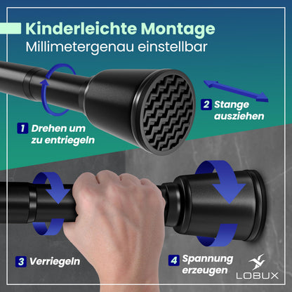LOBUX Gardinenstange ohne Bohren, schwarz, 110-250 cm, Ø 32 mm