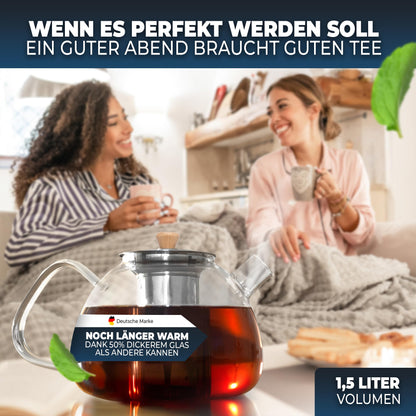 CLIDOR Teekanne mit Siebeinsatz aus Borosilikatglas, 1,5 Liter