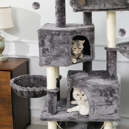 MSmask Kratzbaum 153 cm für grosse Katzen mit Höhlen, Hellgrau