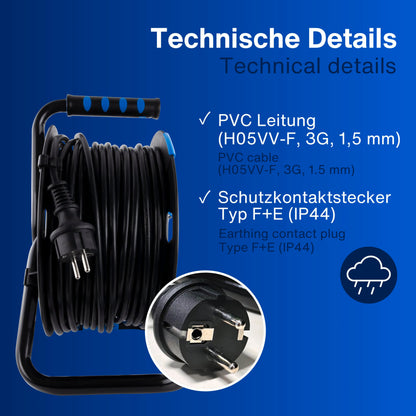 REV Kabeltrommel Outdoor - IP44 40m schwarz 4 Steckdosen