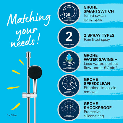 GROHE Vitalio 110 Duschstangenset eckig, Chrom, wassersparend