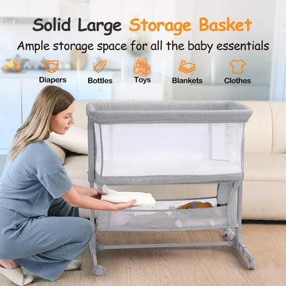 Growaystory Beistellbett Baby Zustellbett mobil - Hellgrau