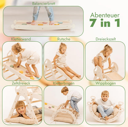 Goodevas 5-in-1 Montessori Klettergerüst Indoor aus Holz mit Rutsche – Kletterdreieck Montessori für Kinder ab 1 Jahr, Indoor Spielplatz Baby Kletterset, Indoor Kletterspielzeug Dreieck