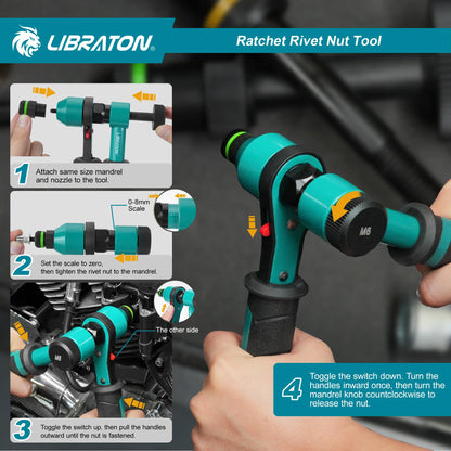 LIBRATON Nietmutternzange Set Profi – 5 Dornen, Tragebox