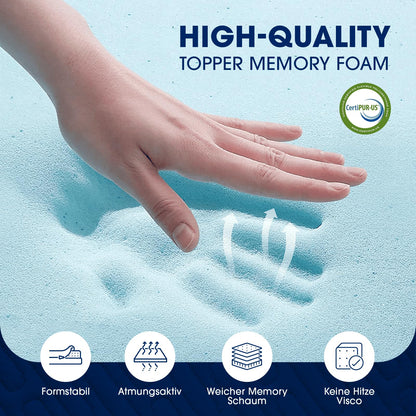 DOPEDIO 7,5cm Gel Memory Foam Matratzen Topper - 180x200cm Weiss