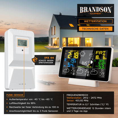 Brandson digitale WLAN Wetterstation mit Aussensensor - Modell 2025