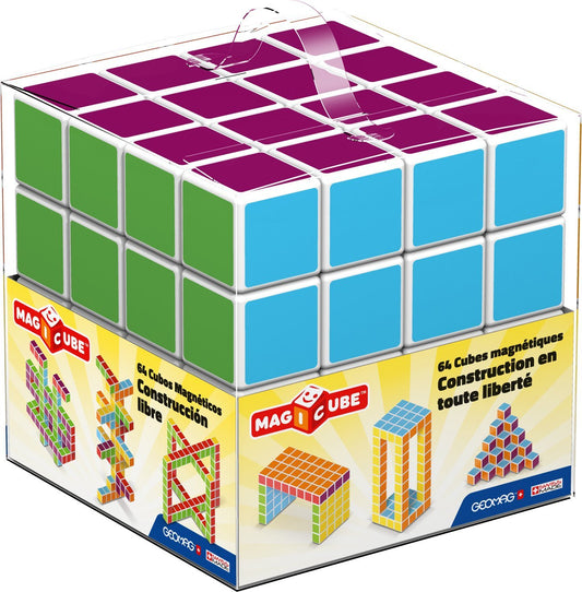 Geomag MAGICUBE Magnetisches Konstruktionsspielzeug 64 Teile: Bunte magnetische Bausteine zum Erstellen vielseitiger Modelle.