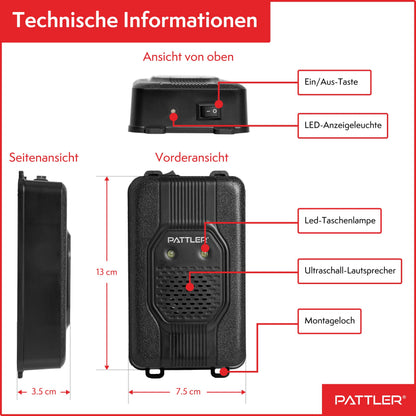 PATTLER Marderschreck Auto mit Blitzlicht, Ultraschall, 2 Stück