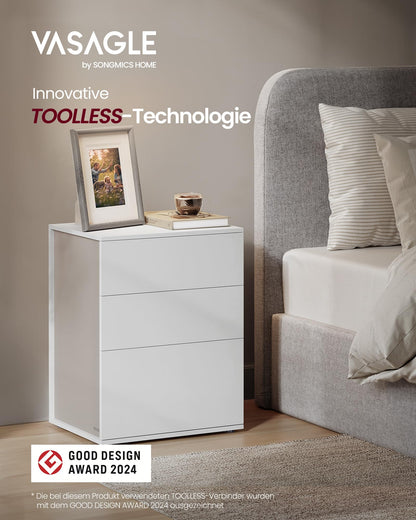 VASAGLE Nachttisch LET778W01 3 Schubladen – mattweiss-cappuccinobeige