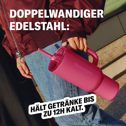 waterdrop Thermobecher mit Strohhalm 1,1 L, Edelstahl, auslaufsicher