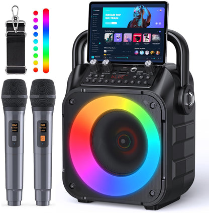Wowstar Karaoke-Maschine k9-m mit 2 Mikrofonen und Bluetooth, LED-Lichteffekte