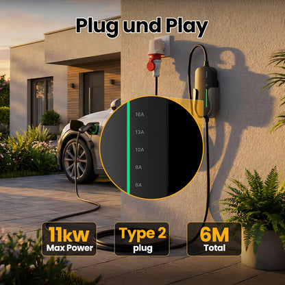 Morec Mobile Wallbox 11 kW Typ 2 Ladekabel mit CEE-Stecker, 6 m