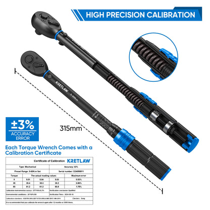 KRETLAW Drehmomentschlüssel Set 3/8 Zoll 5-60 Nm, 30-tlg.
