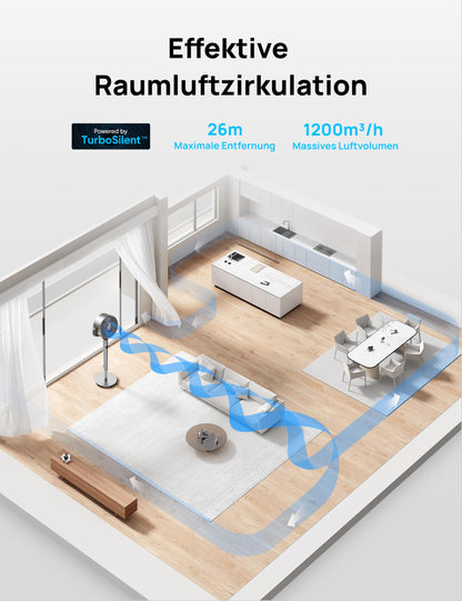 DREO Smart Standventilator mit Wi-Fi, 20 dB leise, höhenverstellbar