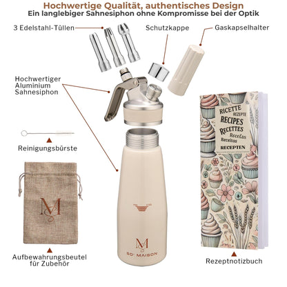 SO'Maison Sahnespender 500 ml Sahnesiphon Aluminium Creme