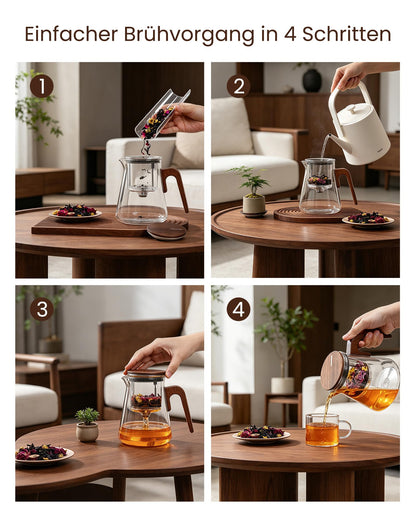ZENS Magic Teekanne aus Glas mit Sieb und Magnetdeckel, 800 ml