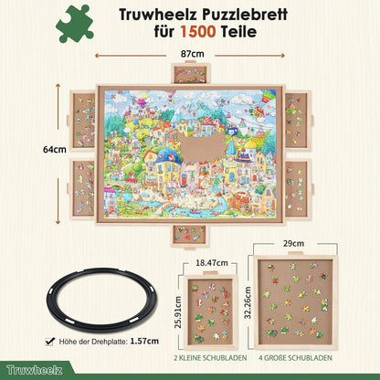 Drehbarer Puzzletisch 1500 Teile – 6 Schubladen & Abdeckung 64x87cm