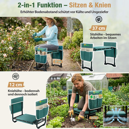 Sekey Kniebank Gartenhocker klappbar mit Werkzeugtaschen, grün