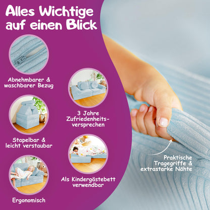 Linodino Spielsofa Cord Fantasiewelt Softbausteine - Einhornblau