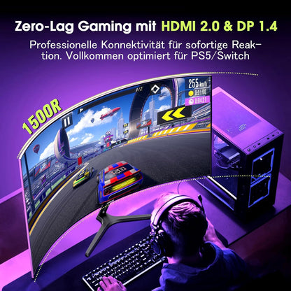 Amzfast AMZG27C1Q Pro Curved Gaming Monitor 27 Zoll QHD