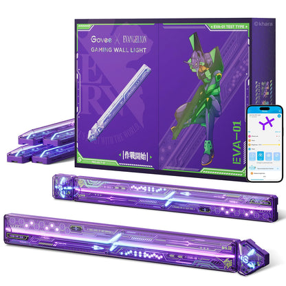 Govee EVANGELION Glide Gaming LED Wandleuchte – 6 Stäbe + 2 Ecken. Modulare LED-Lichtsegmente zur dynamischen Gaming-Raumbeleuchtung.