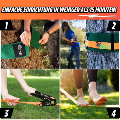 ActiveLine Slackline Anfänger-Komplettset – mit Baumschutz & Tasche