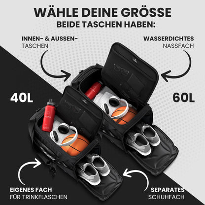 BeMaxx Sporttasche BL60 mit Rucksackfunktion, 60 L, Schwarz