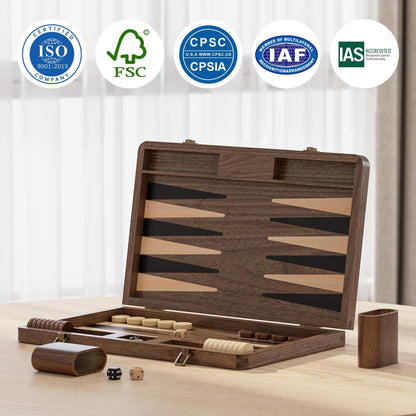Puecrof Backgammon-Set aus Schwarznussbaumholz, Reisespiel