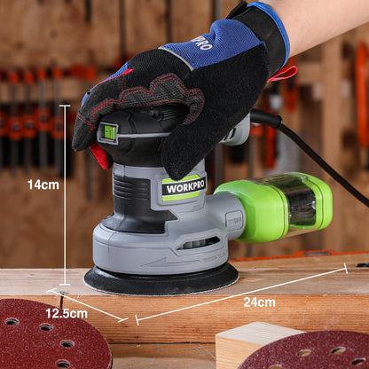 WORKPRO Exzenterschleifer 125 mm, 300 W, 7000–13000 OPM mit Absaugung