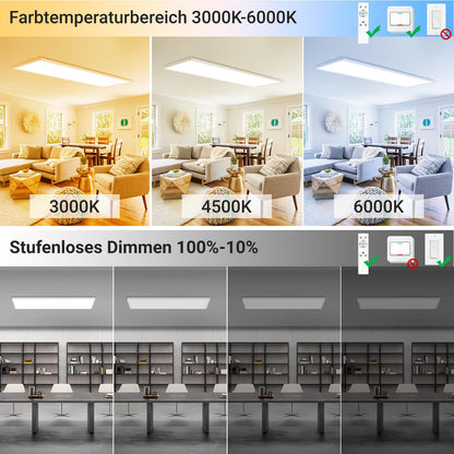 zemty LED Panel Deckenleuchte 80x25 cm, 40W dimmbar mit Fernbedienung