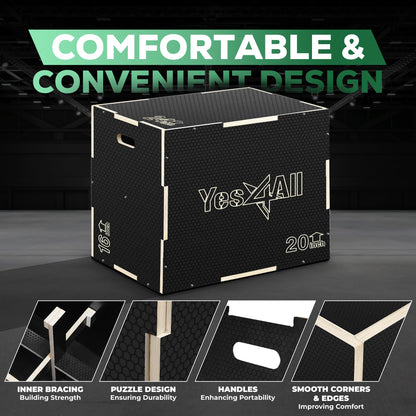 Yes4All CFL8 3in1 Plyo Box aus Holz – 40.6x35.5x30.4 cm