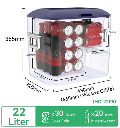 BINGI Kompressor-Kühlbox 22L HC-22P5, tragbar für 12/24V und 230V