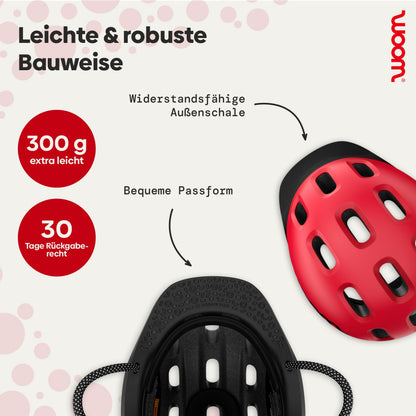 woom READY Kinder-Fahrradhelm, Rot, Grösse S, für 1–14 Jahre