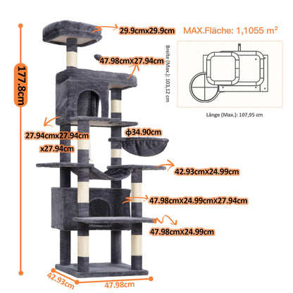 Heybly mehrstöckiger Kratzbaum HCT036G - 178 cm, rauchgrau