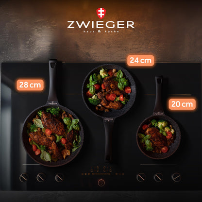 ZWIEGER Hochwertige Bratpfanne 24cm - Pfanne 24 cm Induktion, Aluguss, vollflächiger Edelstahlboden, für alle Herdarten (inklusive Induktion) geeignet – Antihaft, PFOA- & PFOS-frei