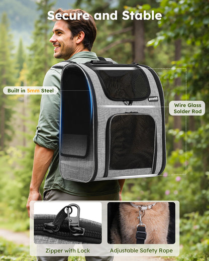 pecute Haustier-Rucksack XL für Katzen und Hunde, faltbar, grau
