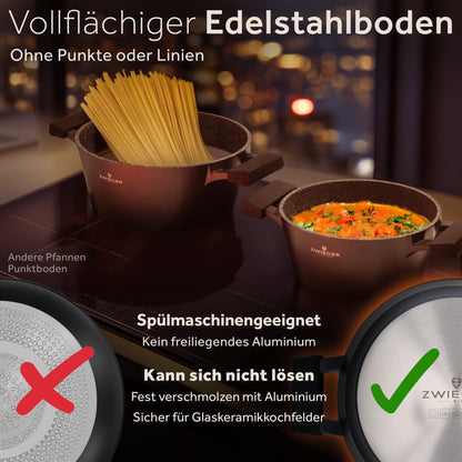 ZWIEGER 3-in-1 Schmortopf mit Deckel Backofengeeignet 28 cm - Groß Bräter induktion, brotbackform mit deckel - Vollflächiger Edelstahlboden, für alle Herdarten geeignet - Antihaft, PFOA-&PFOS-frei