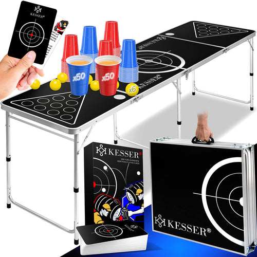 KESSER Beer Pong Tisch Set – Klappbar, höhenverstellbar, mit Kartenspiel