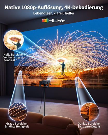 PUTRIMS S36 Mini Beamer Full HD 1080p mit WiFi 6 und Bluetooth